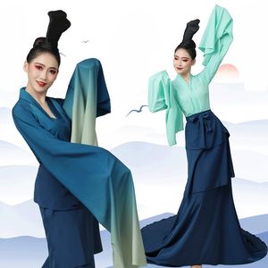 Vêtements de scène Vintage, Costume de danse nationale classique chinoise, manches d'eau traditionnelles pour femmes, tenue de danse en éventail oriental Hanfu