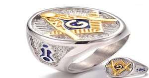 Vintage Roestvrij Staal Blauwe Vrijmetselaars Ring Voor Mannen Mason Symbool G Templar Metselwerk Mannen Ringen Gouden Letter A Ring13798160