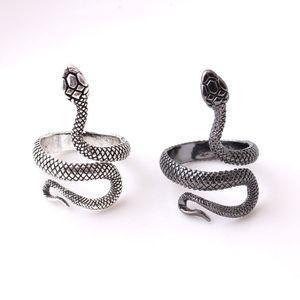 Zilver zwart vintage rvs gothic punk cluster ringen cobra slang open verstelbare ring mannen mode-sieraden cadeau