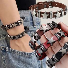 Vintage Star Wrap Leather Bracelet Men Punk Rock Pentagram Spikes Rivet Gothic Brede Cuff Bangle Women Y2K Sieraden Accessoires 240423