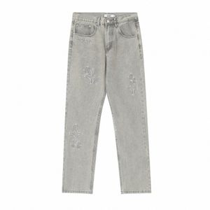 Vintage étoiles broderie solide Baggy Jeans pour hommes et femmes Streetwear décontracté Denim pantalon surdimensionné Ropa Hombre Cargo pantalon 16QY #