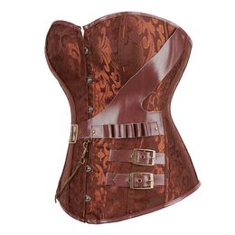 Vintage Steampunk Corset veter overbust Bustier plus size Korsett voor vrouwen Jacquard Floral Gothic Gorset Sexy Corselet