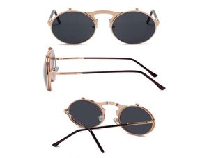 Vintage Steampunk Flip gafas de sol Retro redondo marco de Metal gafas de sol para hombres mujeres marca diseñador círculo Eyewear1121817