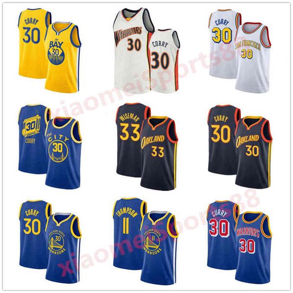 Vintage Stephen 30 Curry City Basketball Jersey 33 Wiseman Klay 11 Thompson Sin mangas Azul Blanco Camisetas deportivas