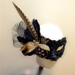 Vintage Stereo Masquerade S Feather Netto Kant Halloween Venetian Party Cosplay Mask Handgemaakt