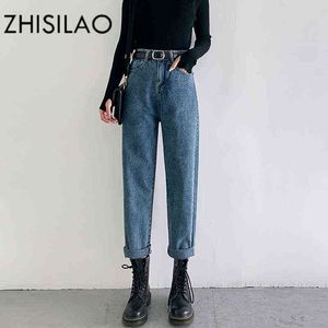 Vintage rechte harem jeans vrouwen plus size hoge taille retro moeder vriendje femme zwart blauwe denim broek 211129