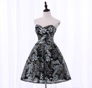 Vintage Strapless Sweetheart Short Lace Homecoming -jurk Aline Black Sweet 16 Homecoming jurken Mouwloze knielengte ritssluiting EV5339366
