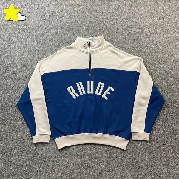 Sweat-shirt Vintage pour hommes et femmes, Streetwear, demi-fermeture éclair, qualité supérieure, surdimensionné, Patch brodé, pulls, bleu, rouge