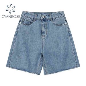 Vintage Streetwear hoge taille wide been denim shorts voor vrouwen zomer Jean Koreaanse stijl losse korte 210430