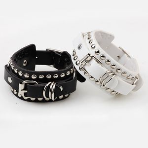 Vintage bezaaid en geklonken lederen gesp armbanden wit zwart punk brede manchet armbanden armband voor vrouwen mannen sieraden accessoires