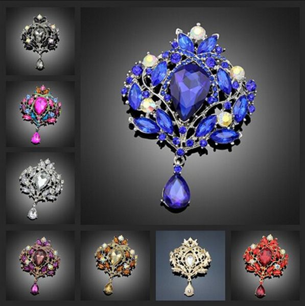 Vintage Style Big Goutte D'eau Broches Pour Femmes Bijoux Coloré Fleur Broche Broche Strass Cristal Broche Broche De Mariage Livraison Gratuite