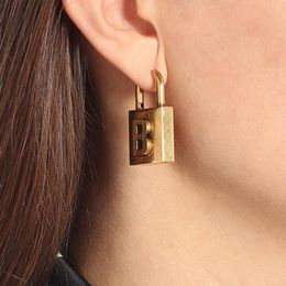 Boucles d'oreilles à serrure couleur or, style vintage, lettre initiale B, bijoux de marque de luxe rétro