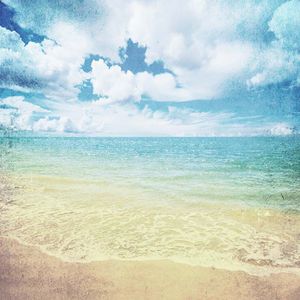 Fotografía de estilo vintage Fondos de playa Tela de vinilo Cielo azul Agua de mar Nube blanca Niños Niños Vacaciones de verano Fondos fotográficos escénicos