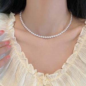 Vintage Style Simple 6mm Pearl Chain Choker Necklace for Women Wedding Love Shell Pendant Fashion Sieraden Groothandel 240515