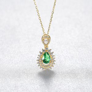 Collier pendentif à chute d'eau S925 Silt Set Emerald Collier Européen Femmes plaqué 18K Gol Vintage Chaîne Femmes Femmes de mariage Femme Saint-Valentin Gift Bijoux SPC