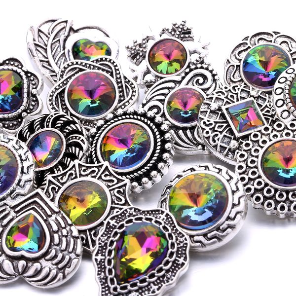 Vintage styles coloré arc-en-ciel cristal 18mm bouton pression fermoirs pour boutons pression Bracelet collier femmes bijoux