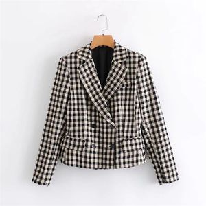 Vintage Élégant Lâche Plaid Commute Veste Manteau Femmes Mode Revers Col À Manches Longues Lâche Chic Top 210520