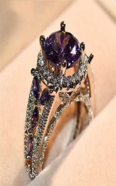 Vintage élégant rond pierre février pierre de naissance violet pierres précieuses anneaux pour femmes argent bague de mariée bijoux de mariage amant cadeaux2403361
