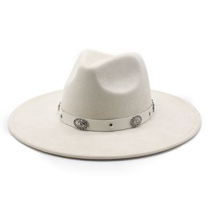 Vintage Suede Hoge Hoed Mode Riem Decoratie 9.5 cm Brede Rand Jazz Fedora Hoeden voor Mannen Vrouwen Western Cowboy Stijl Vilten Cap