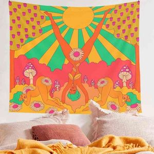 Vintage Sun Tapijtwand Hanging 80s Retro Boho Decoratie Home Magic Tarot Psychedelic Prints J220804