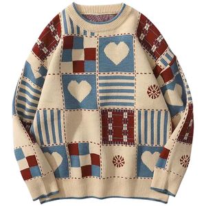 Vintage Sweater Mens Hip Hop Streetwear Harajuku Retro Japanese Style Love Knitted Sweater 2022 Couples Autumn Cotton Pullover