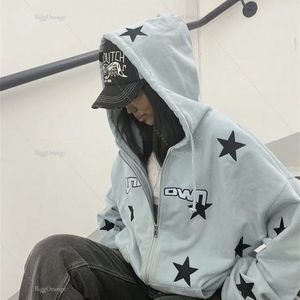 Sweat-shirt vintage Femmes Casual Star Print Design Zip Hoodie Hip Hop Loose Harajuku Punk Gothic Style Y2K TOP 220804