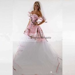 Vintage Sweetheart Pink Camo Wedding Dresses Tulle Skirt Tiered Bridal Gowns Lace Up Back Two Piece Formal Real Tree Wedding Wear Cheap