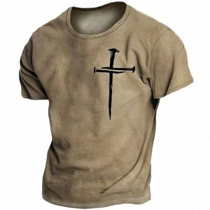 T-shirt vintage Christian Jesus 3D imprimé décontracté à manches courtes surdimensionné croix Tops Tee été Fi Streetwear hommes T-shirt A2xc #