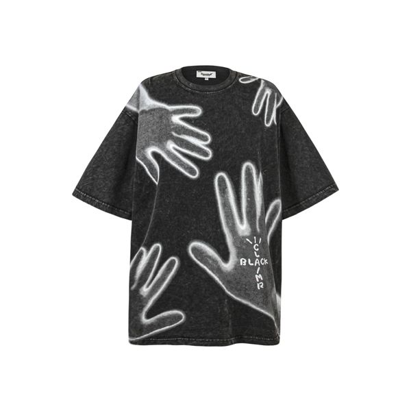 T-Shirt Vintage Grunge Hip Hop pour hommes, Streetwear délavé avec imprimé graphique de paume de main, Harajuku Punk gothique, dessus de chemise ample, 2024