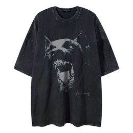 Vintage T-shirt Hip Hop Rottweiler Dog Grafische print gewassen T-shirt Streetwear Harajuku Punk Gothic Rock Tee Fashion Summer Tops