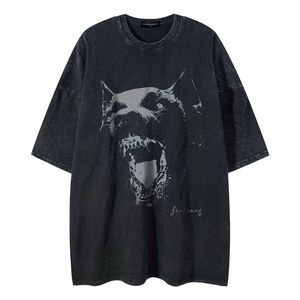 Camiseta Vintage Hip Hop Rottweiler perro estampado gráfico lavado camiseta Streetwear Harajuku Punk gótico Rock camiseta moda verano Tops