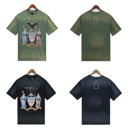 T-shirts de créateurs d'été vintage t-shirts T-shirt graphique qui décide de la guerre lavée et vieilli à imprimé royal pour hommes rond en vrac en coton vert noir décontracté lâche