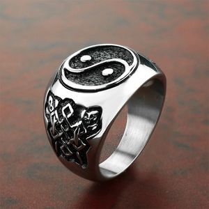 Vintage Tai Chi Gossip Signet Ring Men Femmes 14k Gold Bagua Design chinois Anneau de style cool biker punk biker