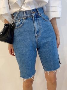 Vintage Kwastje Jeans Shorts Voor Vrouwen Zomer 2023 Hoge Taille Recht Gescheurd Blauw Casual Koreaanse Mode Streetwear Y2k 240228