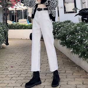 Vintage kwast gewassen harembroek skyblue jeans vrouwen hoge taille denim casual zwart wit plus size vriendje 10425 210521
