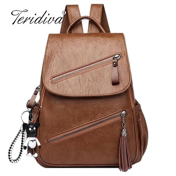 Vintage glands sac à dos femmes rétro sac à dos en cuir PU grande capacité sac d'école pour adolescente fille voyage Bolsas Y201224206f