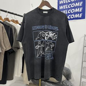 T-shirt Vintage à manches courtes et col ras du cou pour homme et femme, 2024ss