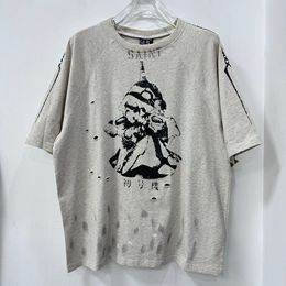 T-shirts vintage t-shirts américains hommes hommes femmes peintes peintes imprimées t-shop hip hop vraies photos 2024