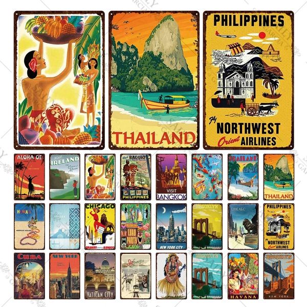 Vintage Thaïlande Voyage Métal Peinture Tuktuk Voiture Taxi Thai Éléphant En Métal Signe Mur Bar Restaurant Maison Artisanat Décor 20x30cm Woo