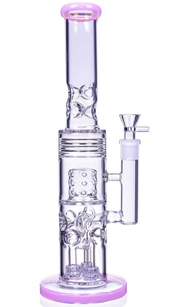 Vintage THICK 16INCH Triple Matrix Glass BONG Heavy Water Pipe Narguilé MIGNON ROSE Couleur Dab Rigs