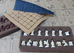 Vintage tridimensional ajedrez chino tablero de ajedrez de cuero guerrero de terracota figuras de ajedrez chino