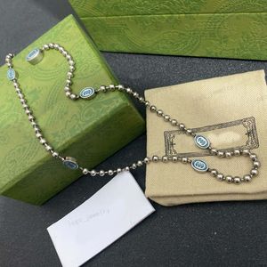 Vintage Tibetaans zilver gegalvaniseerd, Designer ketting, blauw geëmailleerde dubbele alfabet kralen ketting, Valentijnsdag, Kerstmis, sieraden van hoge kwaliteit voor heren en dames