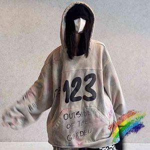 Vintage tie-dye mooie gewassen RRR123 hoodie mannen vrouwen beste kwaliteit zware stof bladerdeeg print trui oversized sweatshirts T220721