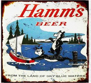 Vintage Tin Hamms Beer Bear Fishing Lake Boat Boat Metal Sign 8x12 pouces8602411