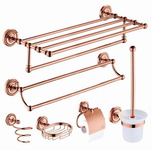 Soporte para cepillo de dientes vintage Metal Oro rosa Latón Toallero Estante Jabonera Montado en la pared Secador de pelo Estante Baño Toalla Colgante Conjunto T200518