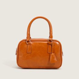 Sac Boston Vintage à poignée supérieure pour femmes, sac à bandoulière rétro coréen en cuir ciré à l'huile, sacoche sous les aisselles, nouvelle collection 2023