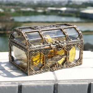 Caja de almacenamiento de tesoro pirata transparente vintage, suministros para fiestas, organizador, pendientes, joyas con gemas de cristal, baratija, exhibición de joyería para mujer, estuche de viaje