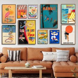 Vintage Travel Posters Prints Vegas Miami Monte Carlo Hawaii Las zeegezitter canvas schilderen Wall Art Foto's voor woonkamer slaapkamer thuis decor geen frame wo6