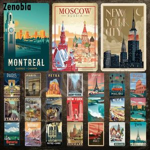 Vintage Reizen Landschap Metalen Bord New York City Landmark Gebouw Tin Teken Plaat Stad Landschap Metalen Sticker Retro Plaque Decoratie Thuis Man Cave Decor 30X20CM w01