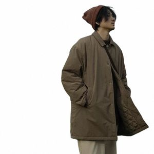Vintage Trench Coat Hommes Femmes Japonais Lg Lâche Cott Manteau Hiver Casual Chaud Revers Parka Extérieur Coupe-Vent Cargo Manteau Unisexe E3dX #